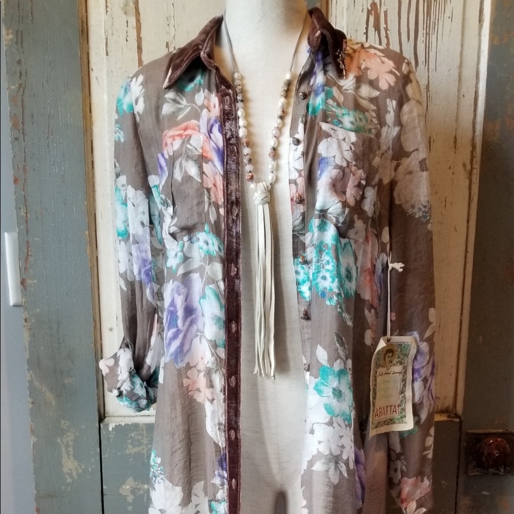Aratta long shirt dress floral print with deer